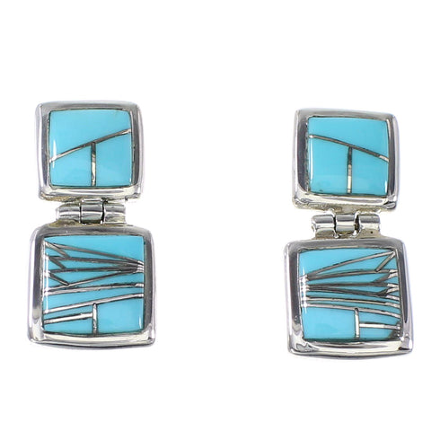 Southwestern Sterling Silver Turquoise Inlay Post Dangle Earrings AX94854